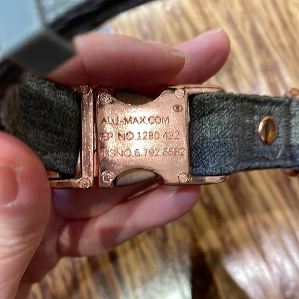 Gray rose gold adjustable dog collar 13-20”